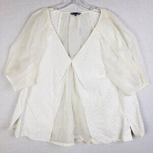 MAIYET Blouse Top Cotton Silk Puff Sleeves Sheer Panels Off-white Minimalist L